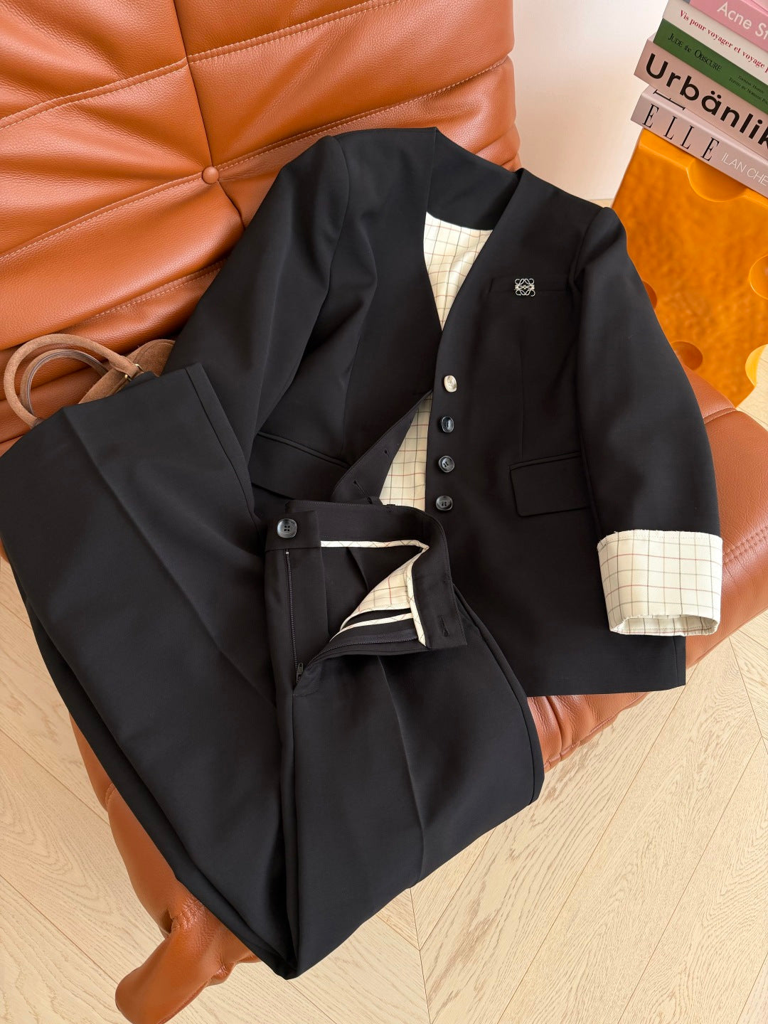 Loewe 26s Anagram Pin Blazer Suit Black Wool Blend 445132