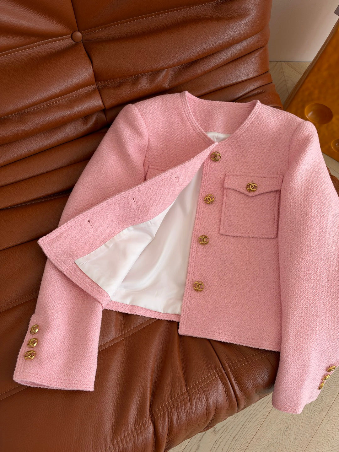 Chanel 26s CC Button Pocket Tweed Crop Jacket  449985