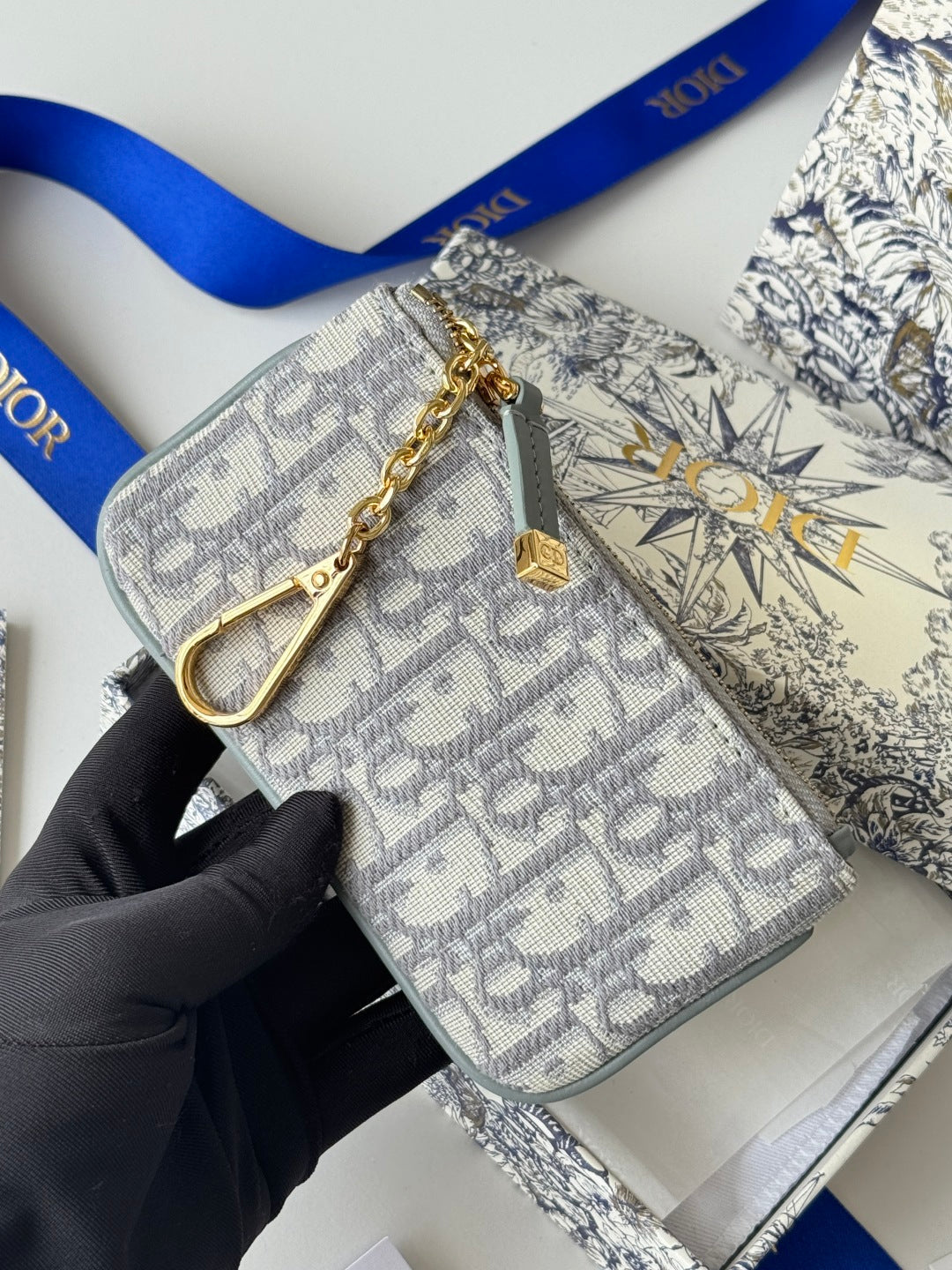 CD 30 Montaigne Coin Purse Key Bag Grey Jacquard GHW