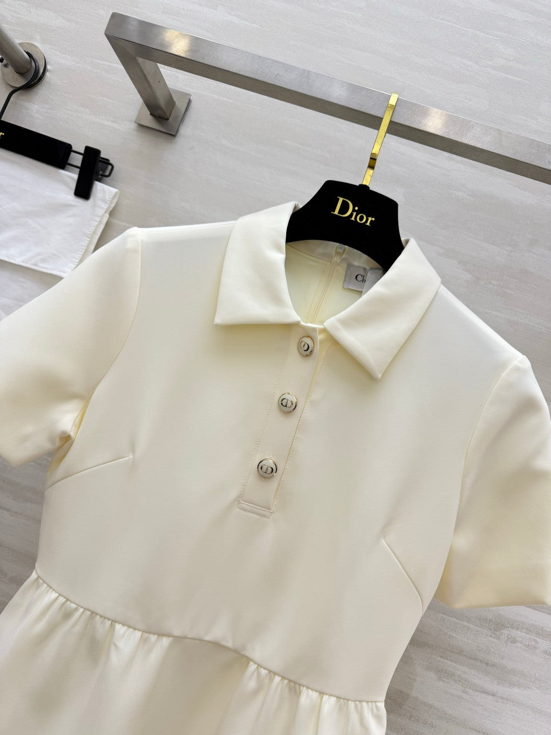 CD Fitted Dress with CD Buttons Cream Wool Silk 394196