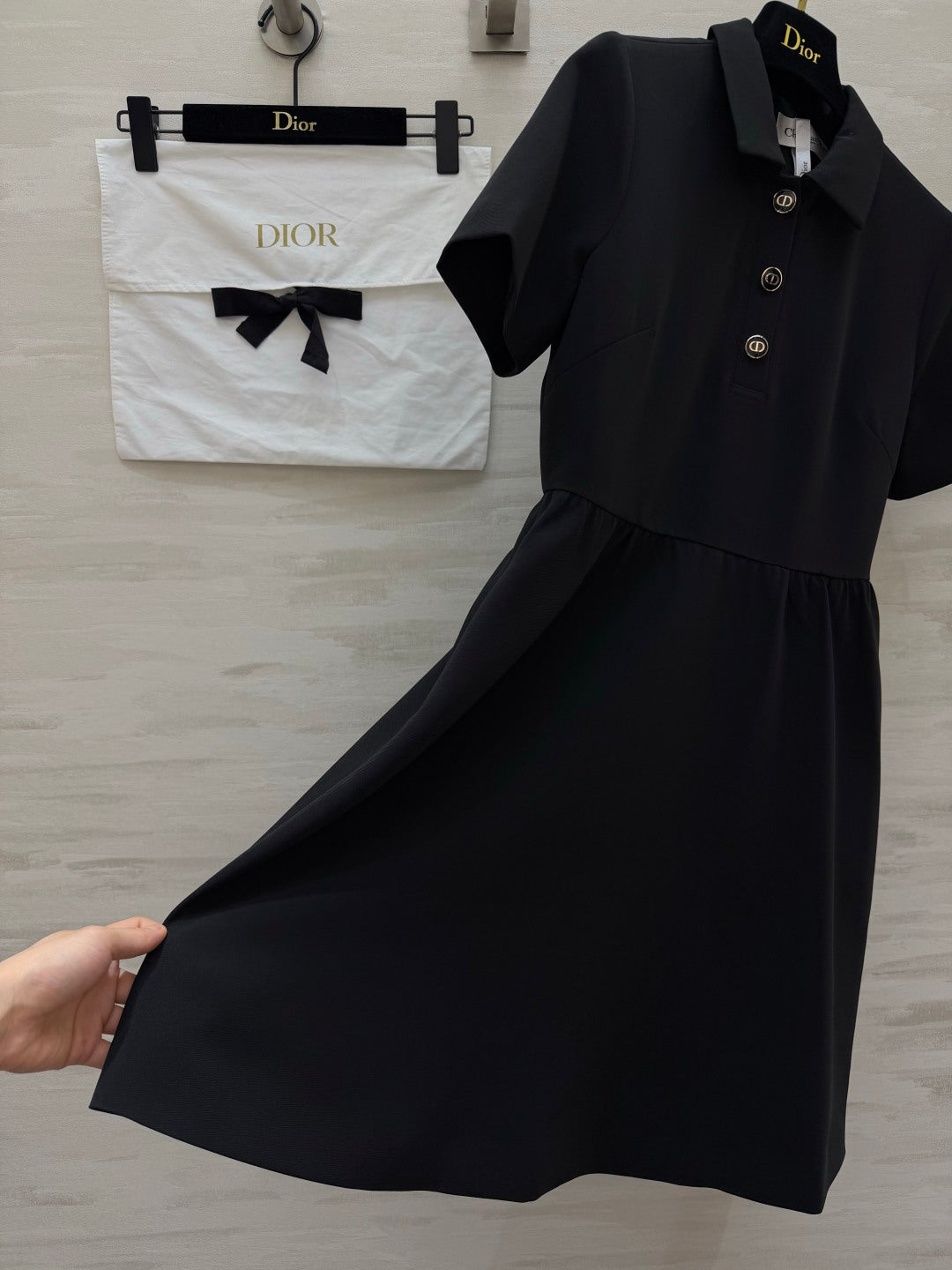 CD Fitted Dress with CD Buttons Black Wool Silk 394197