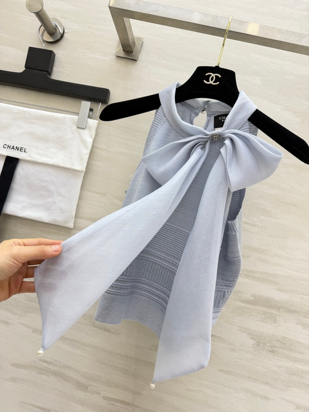 CC Tie-Knit Halter Top Light Grey Cashmere 394170