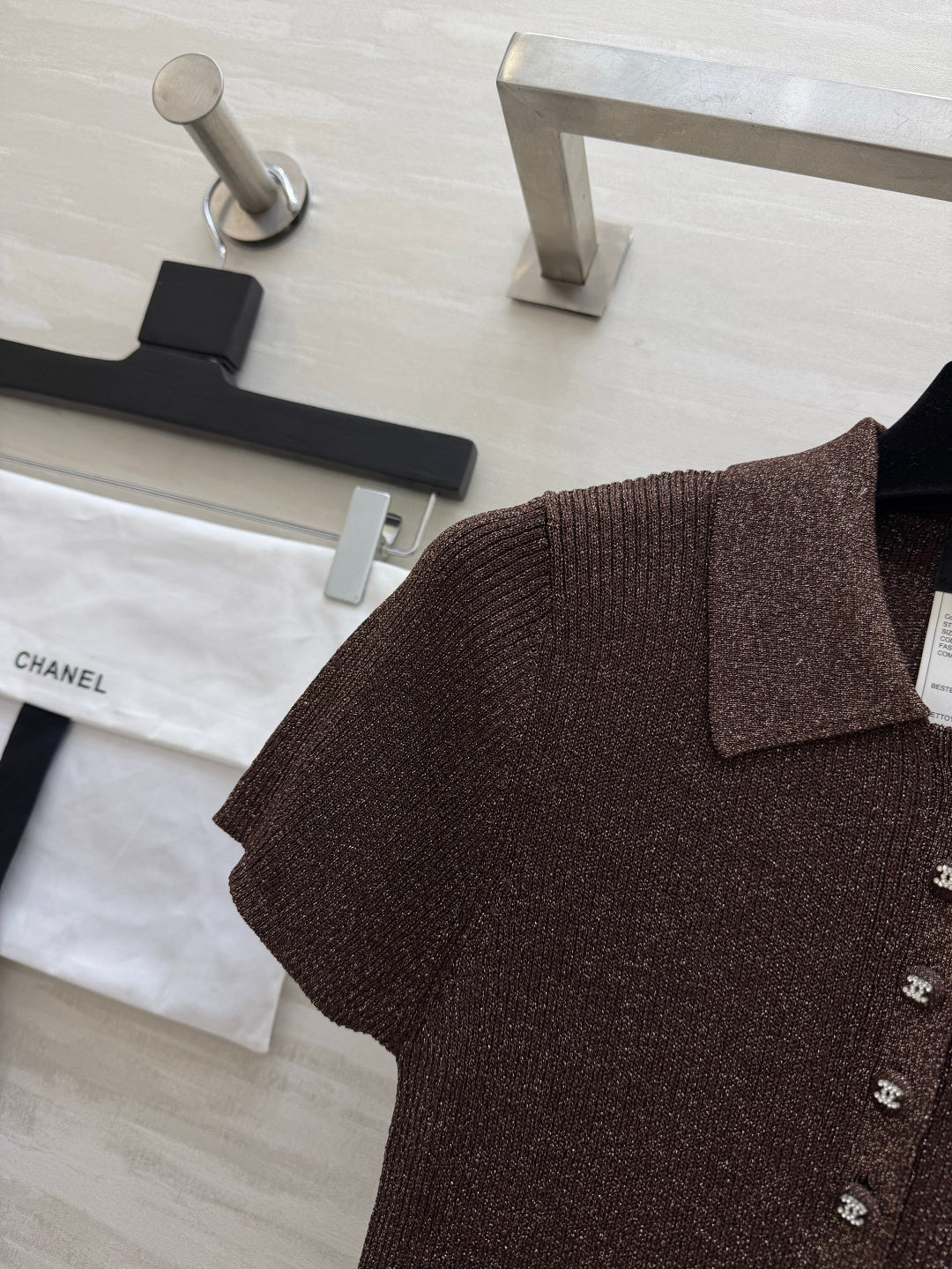 CC 26s Polo Knit Short-Sleeve Sleeve Golden Brown Cashmere 394166