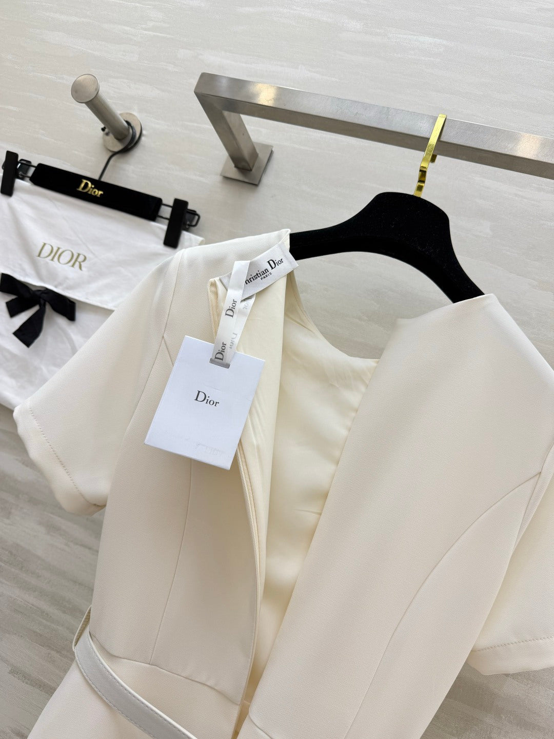 CD 26s Mid-Length Belted Dress White Wool  Silk 394159