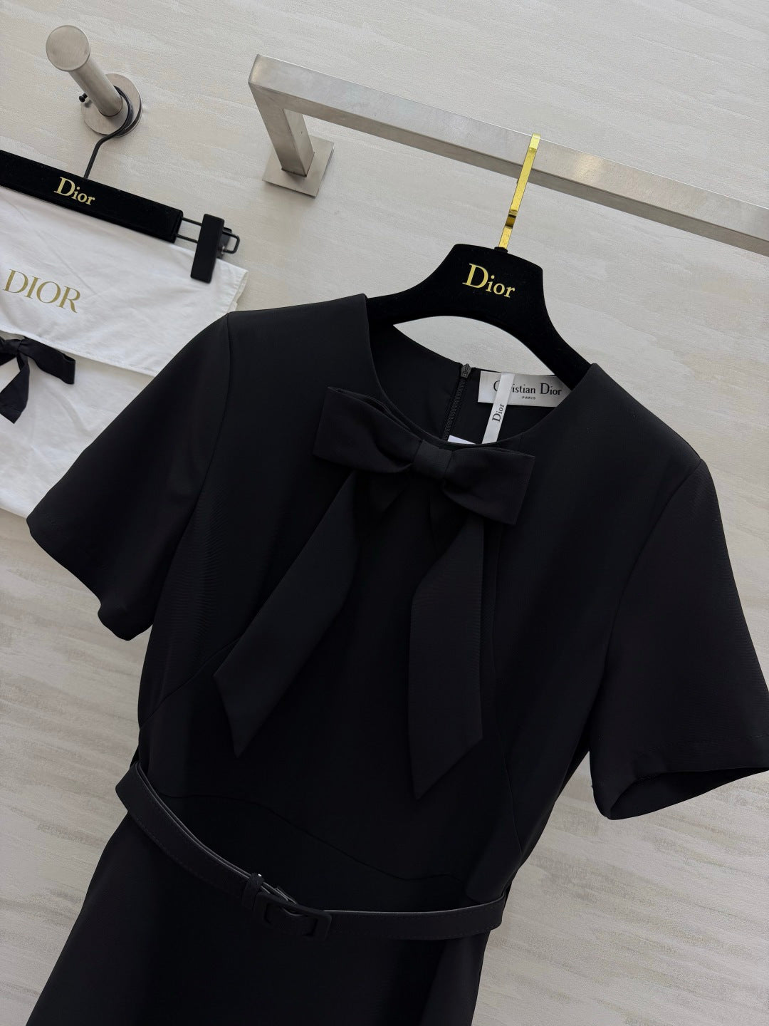CD 26s Mid-Length Belted Dress Black Wool Silk 394161