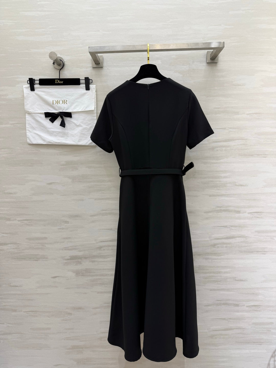 CD 26s Mid-Length Belted Dress Black Wool Silk 394161