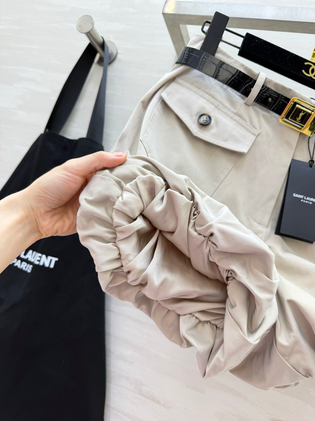 YSL 26s Flower Bud Shorts Cream Cotton 397026