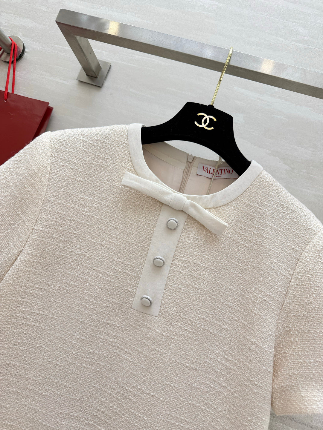 VT 26s Bow-Detail Mini Dress Cream Wool Nylon 398911