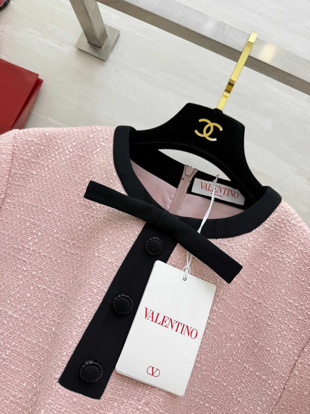 VT 26s Bow-Detail Mini Dress Light Pink Wool Nylon 398913