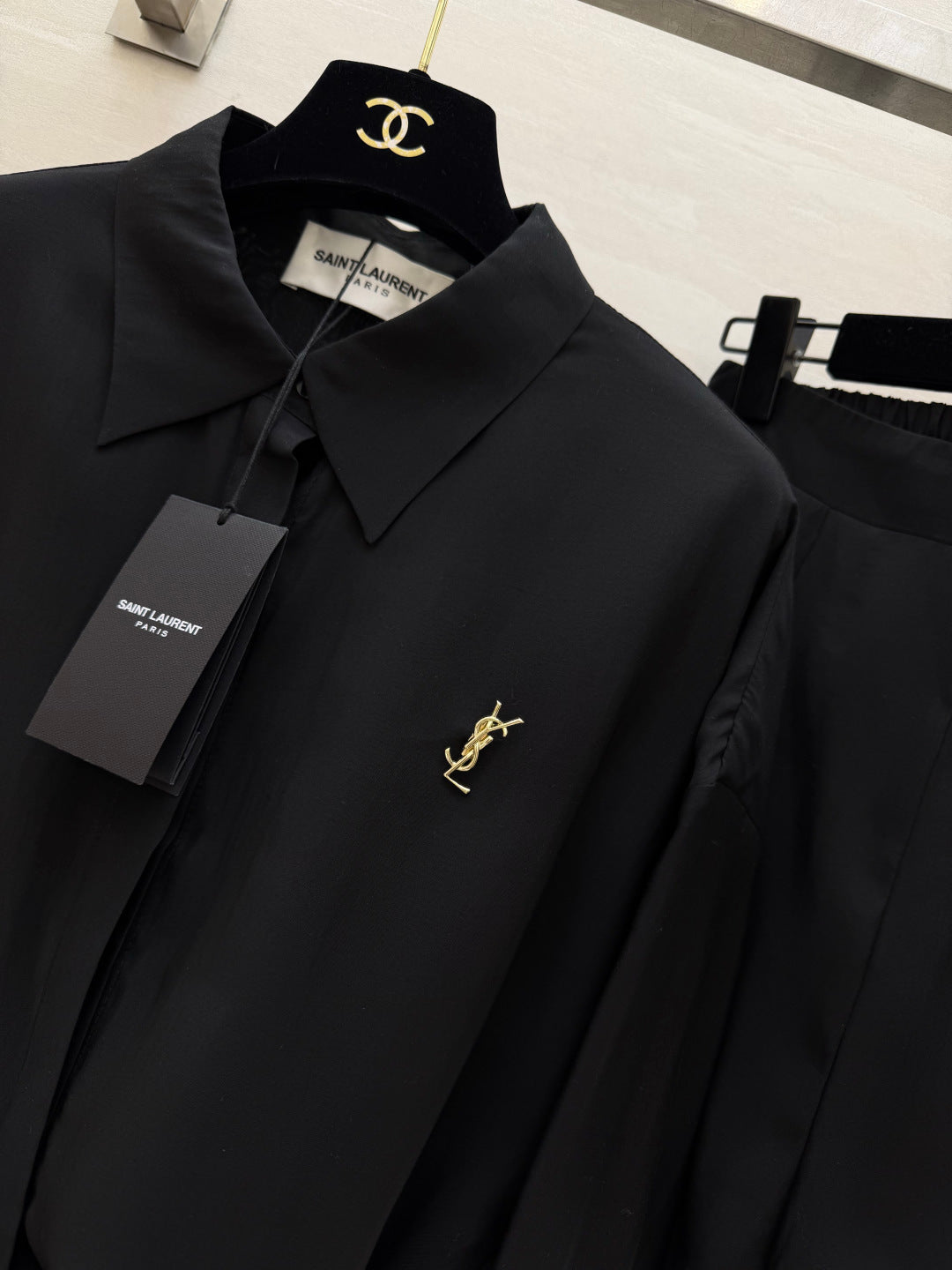 YSL 26s Long-Sleeved Silk Shirt Set Black398906