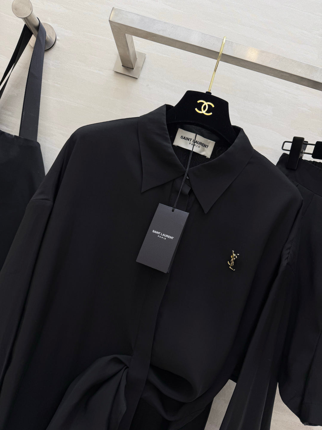 YSL 26s Long-Sleeved Silk Shirt Set Black398906