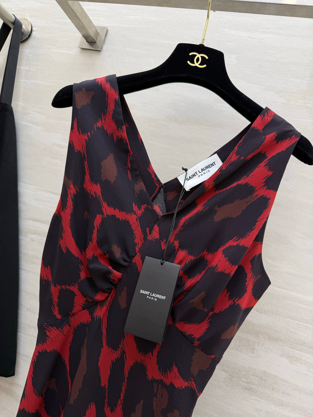 YSL 26s V-Neck Maxi Dress Black Red Dress 398892