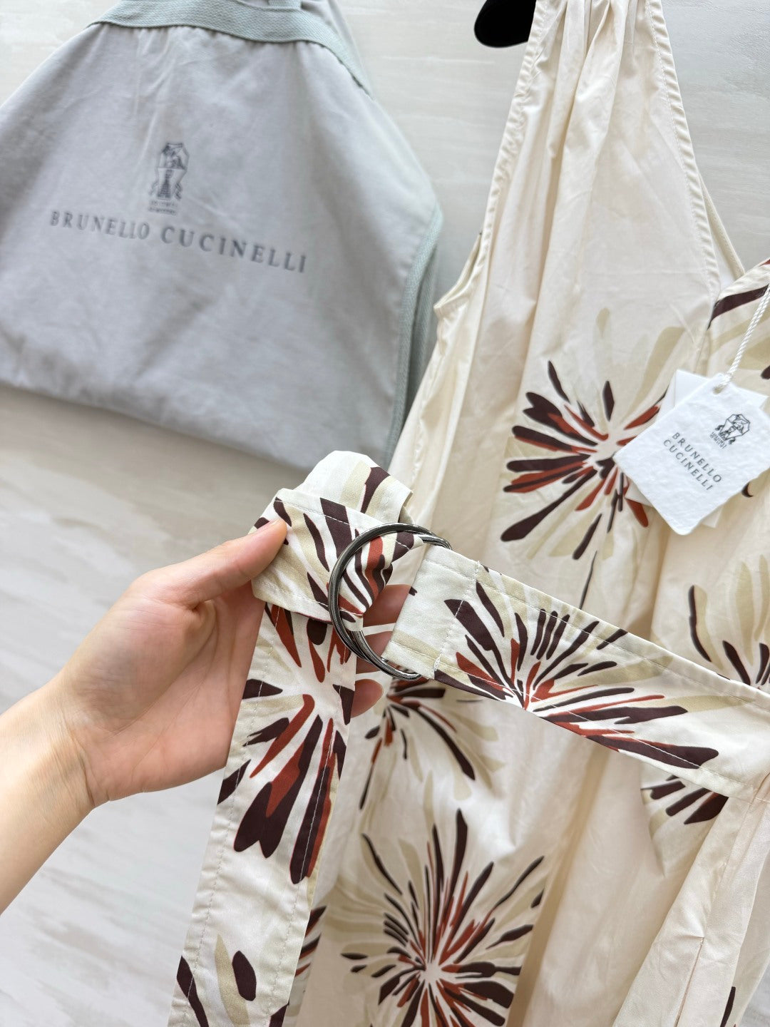 Brunello Cucinelli 26s Floral Midi Dress Cream Cotton 398870