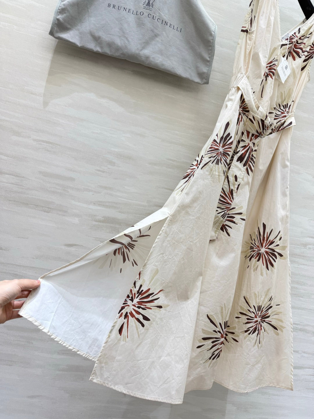 Brunello Cucinelli 26s Floral Midi Dress Cream Cotton 398870