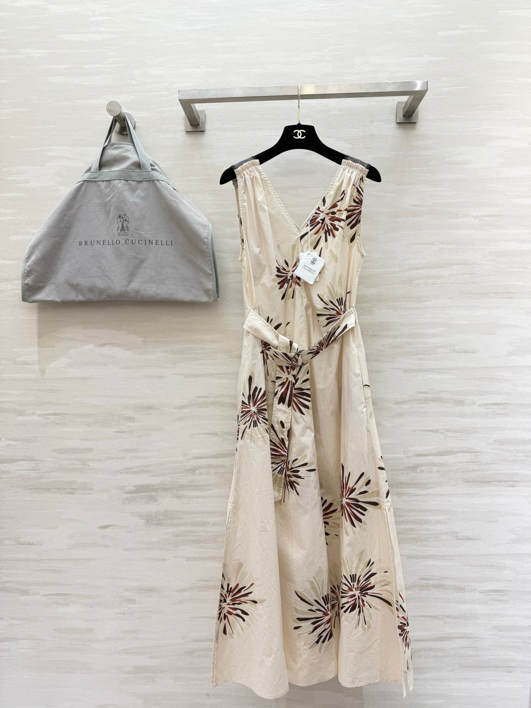 Brunello Cucinelli 26s Floral Midi Dress Cream Cotton 398870
