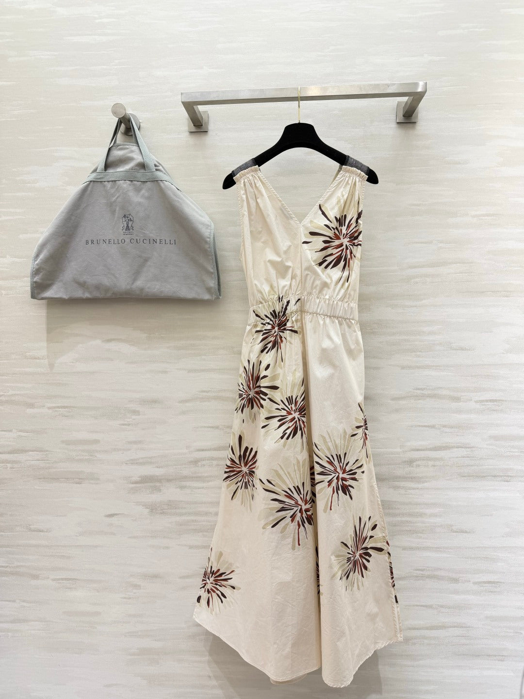 Brunello Cucinelli 26s Floral Midi Dress Cream Cotton 398870