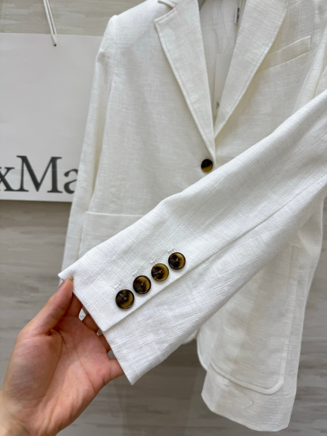 Max Mara Single-Breasted Blazer White Linen 398828