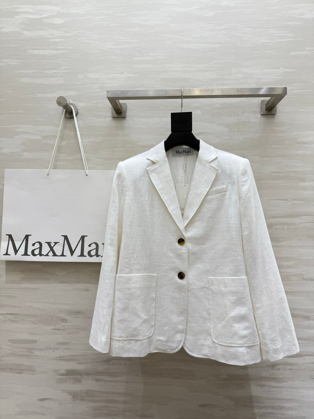 Max Mara Single-Breasted Blazer White Linen 398828