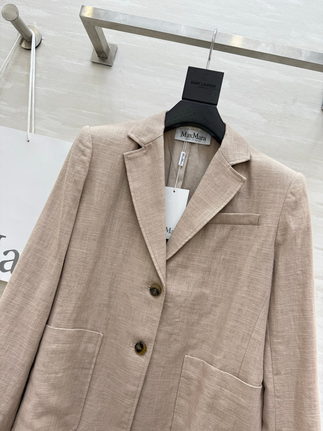 Max Mara Single-Breasted Blazer Light Khaki Linen 398830