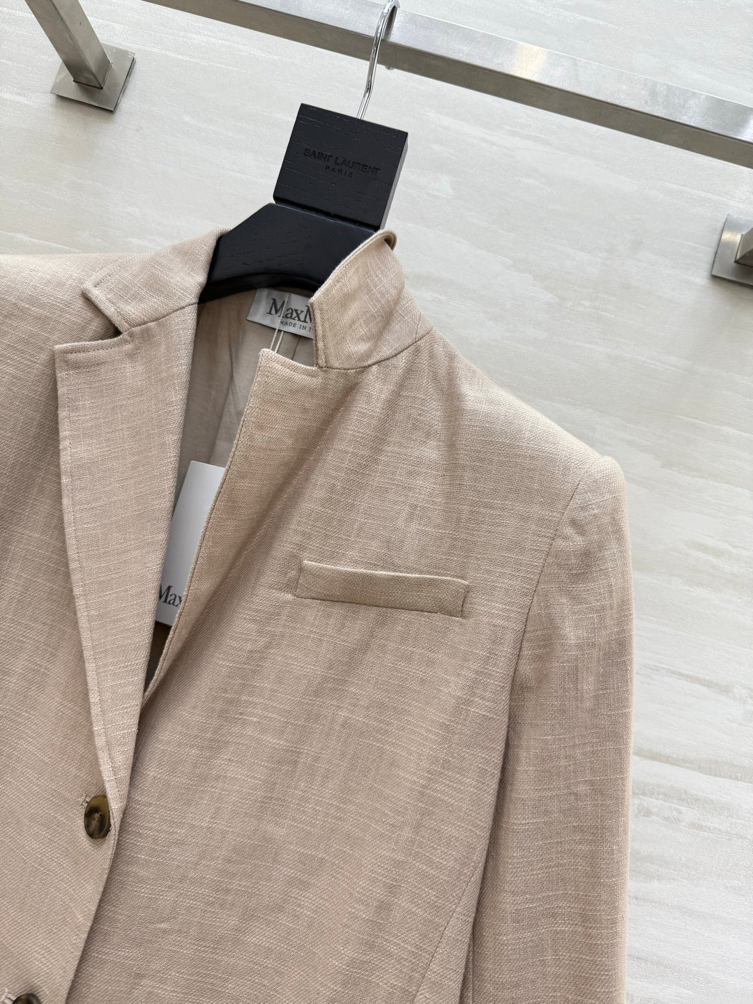 Max Mara Single-Breasted Blazer Light Khaki Linen 398830
