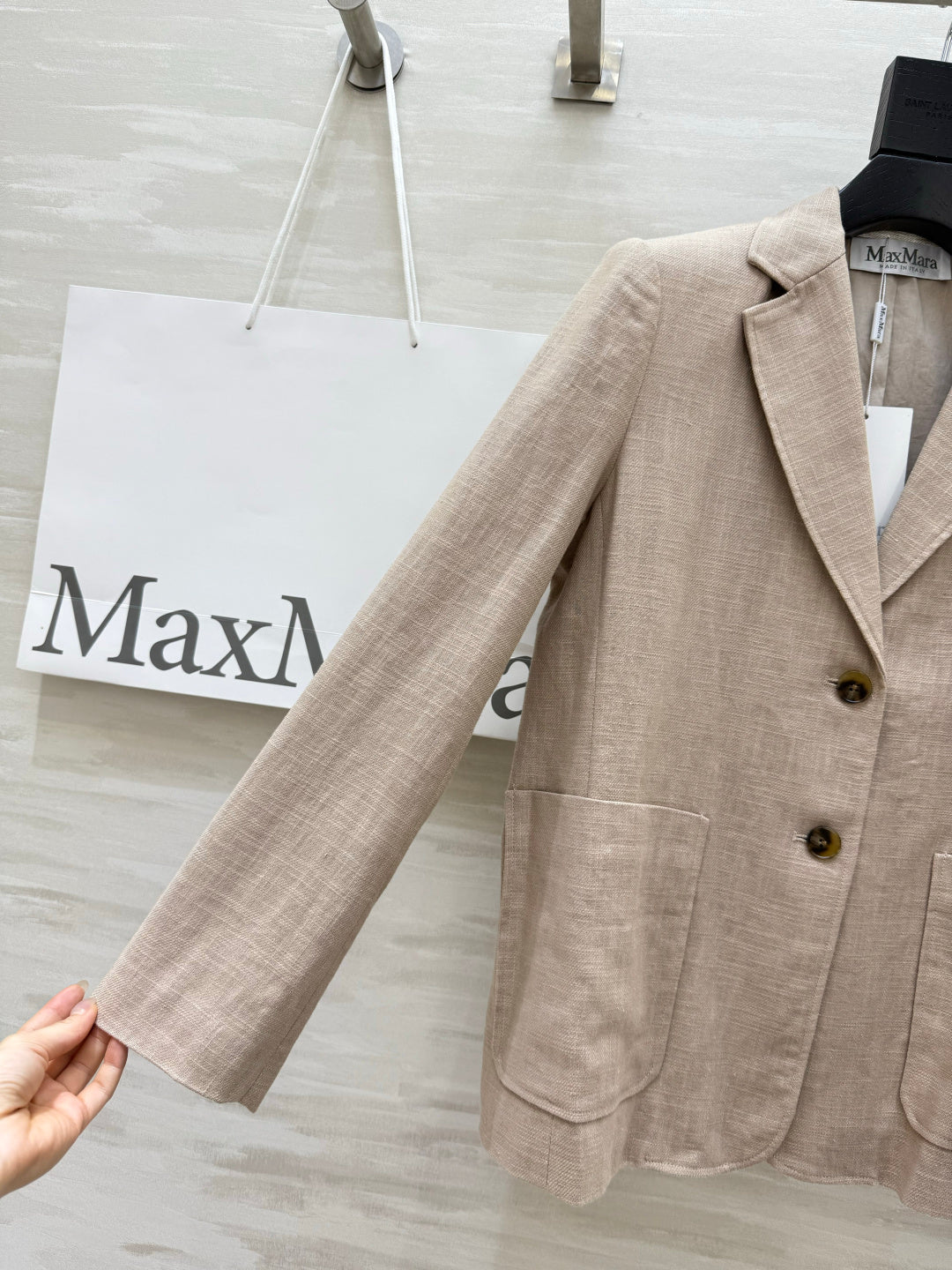 Max Mara Single-Breasted Blazer Light Khaki Linen 398830