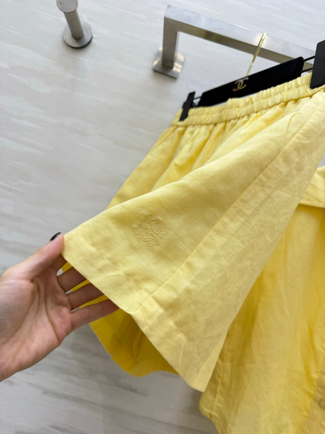 Loewe Summer Essential Two-Piece Set Shirt Loose Shorts Yellow Cotton 410421