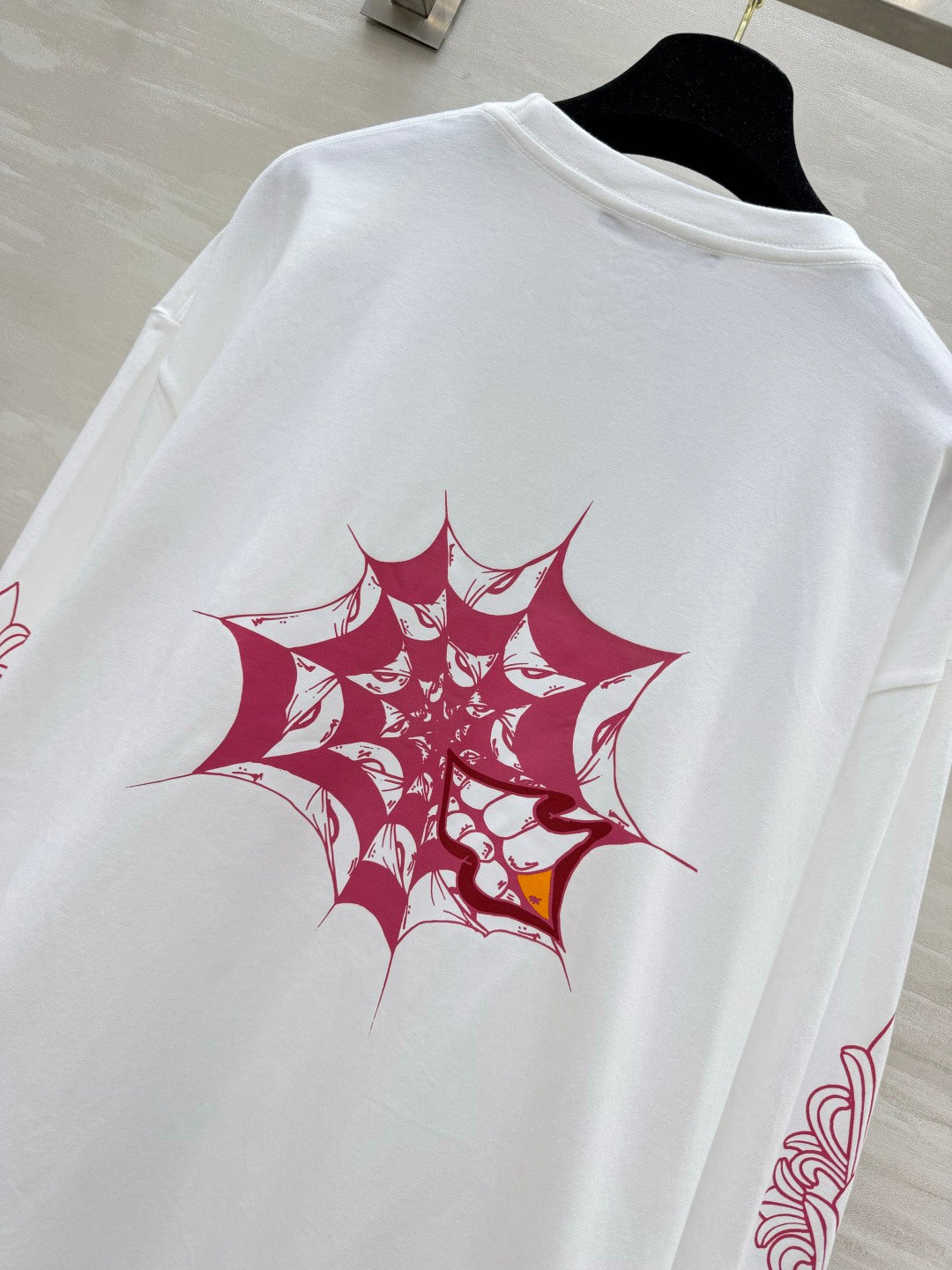 Chorme Heart Long-Sleeved Top Pink White Cotton 408811