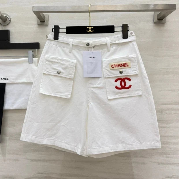 Chanel 2026 Cargo Shorts White Red Cotton 414225