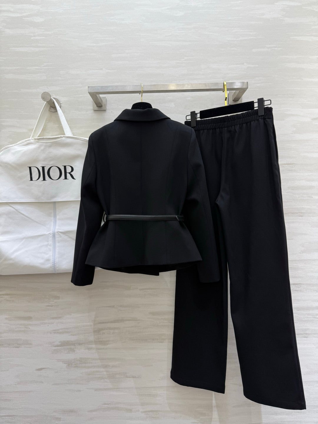 CD 26s Set Belted Jacket & Pant Black Virgin Wool and Silk 414136