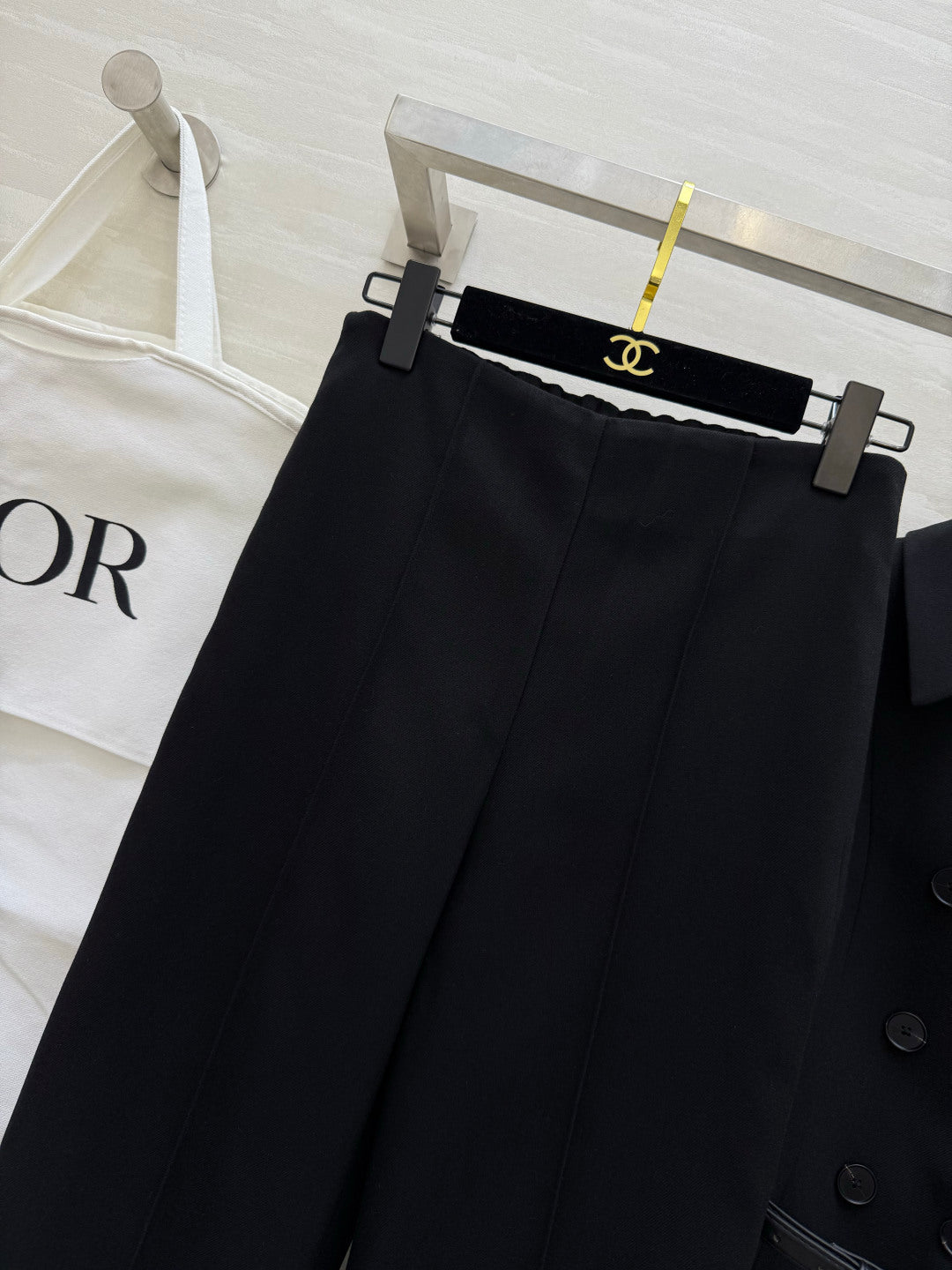 CD 26s Set Belted Jacket & Pant Black Virgin Wool and Silk 414136