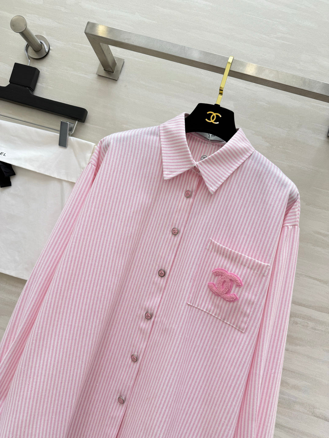 CC  26s Striped Long-Sleeve Shirt Pink Cotton 414115