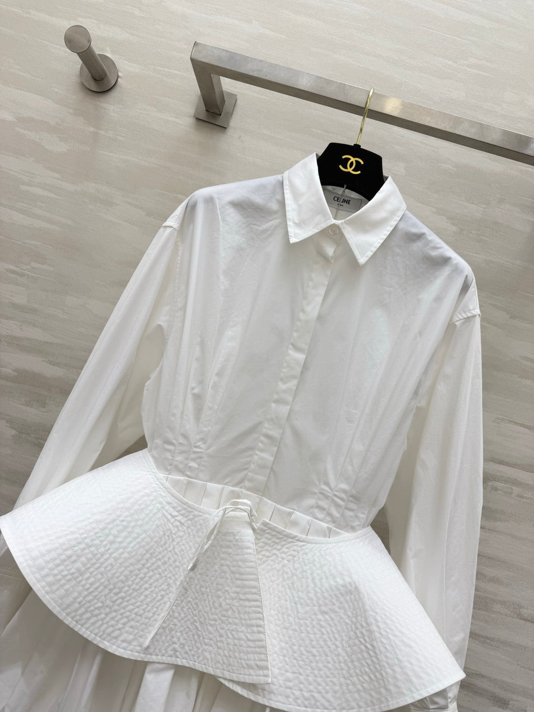 Celine 26s Shirt Dress White Cotton Poplin 416059