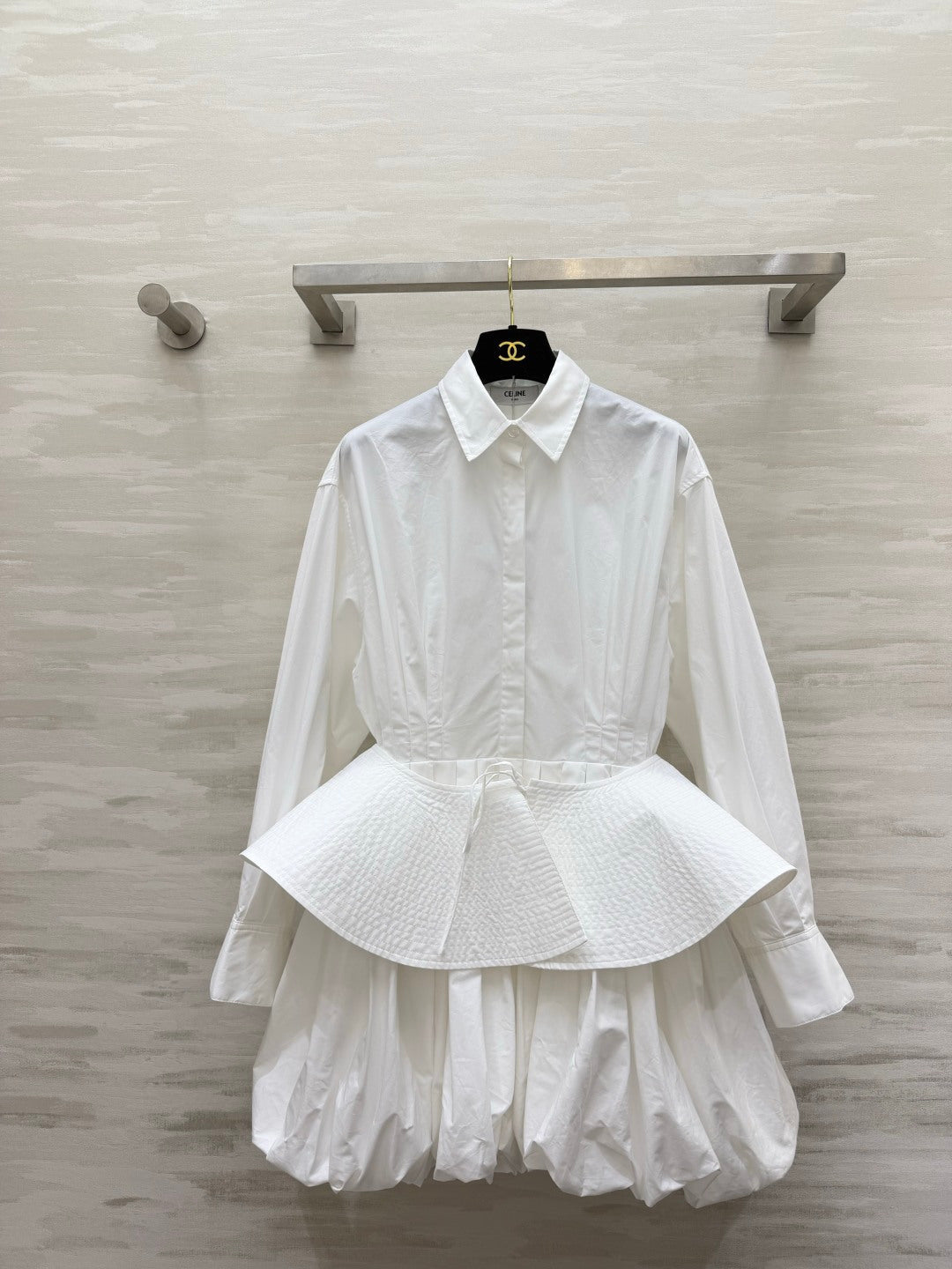 Celine 26s Shirt Dress White Cotton Poplin 416059