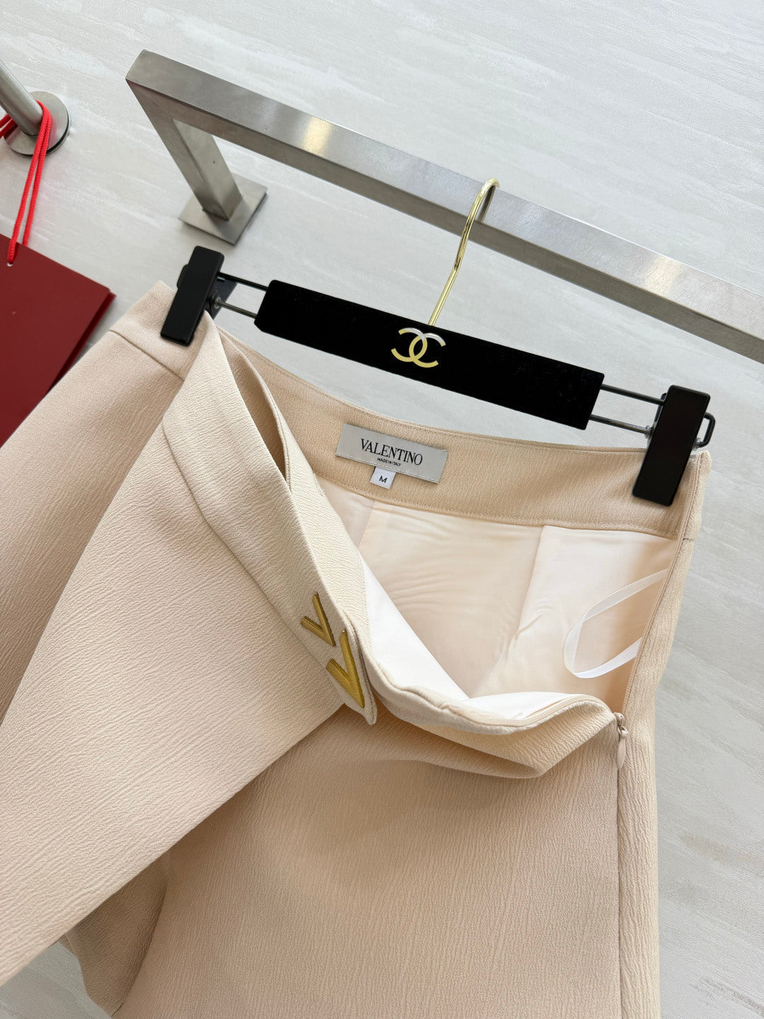 Valentino 26s Vlogo-Detail Wrap Mini Skirt Apricot Wool 416026