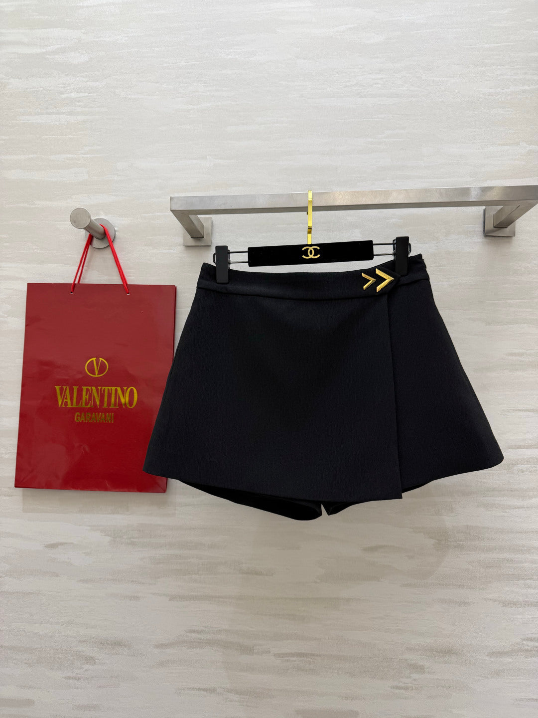 Valentino 26s Vlogo-Detail Wrap Mini Skirt Black Wool 416028