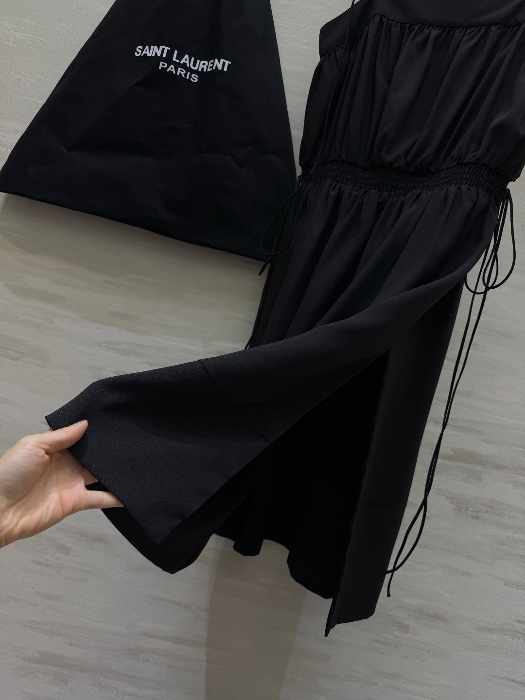 YSL 26s Ballon Midi Dress Black Silk 415982
