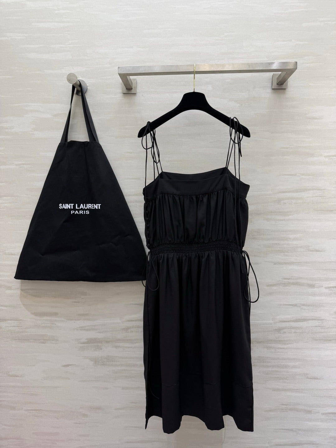 YSL 26s Ballon Midi Dress Black Silk 415982