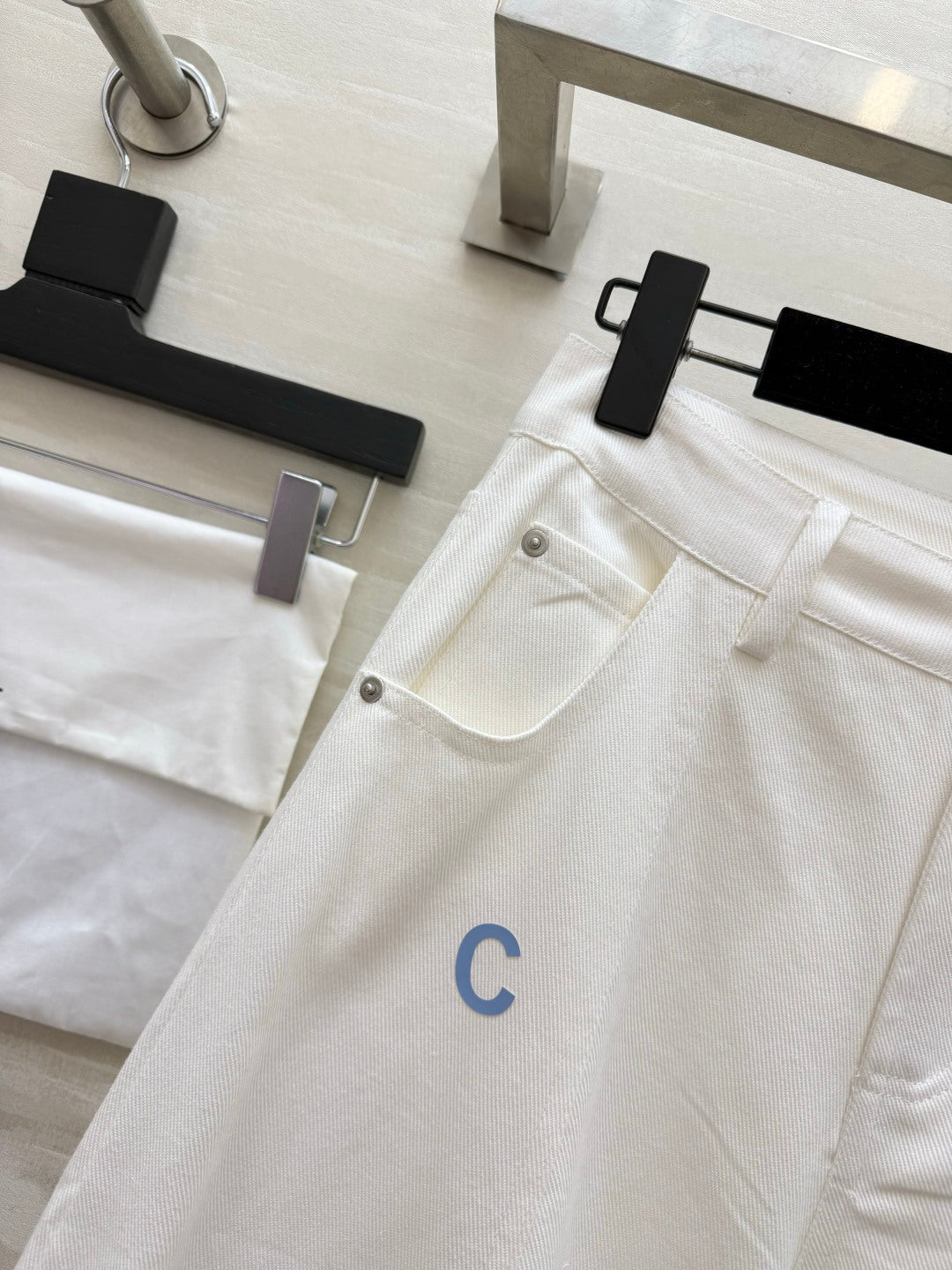 CC 26s Letter Embroidery Wide-Leg Pants White Cotton 415961