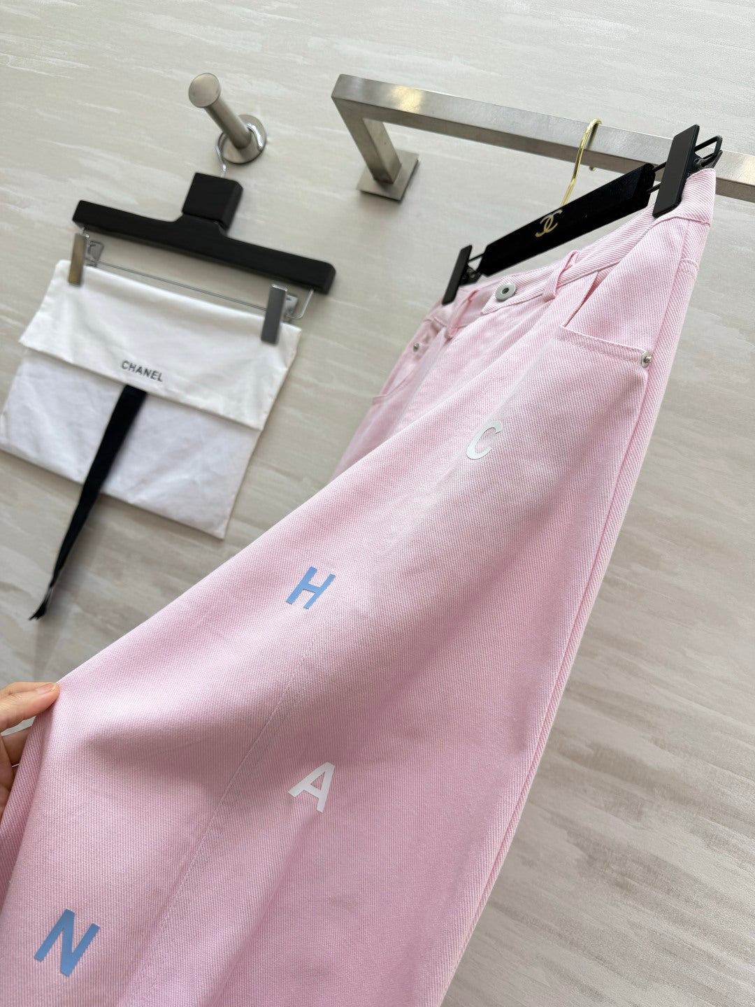 CC 26s Letter Embroidery Wide-Leg Pants Light Pink Cotton 415963