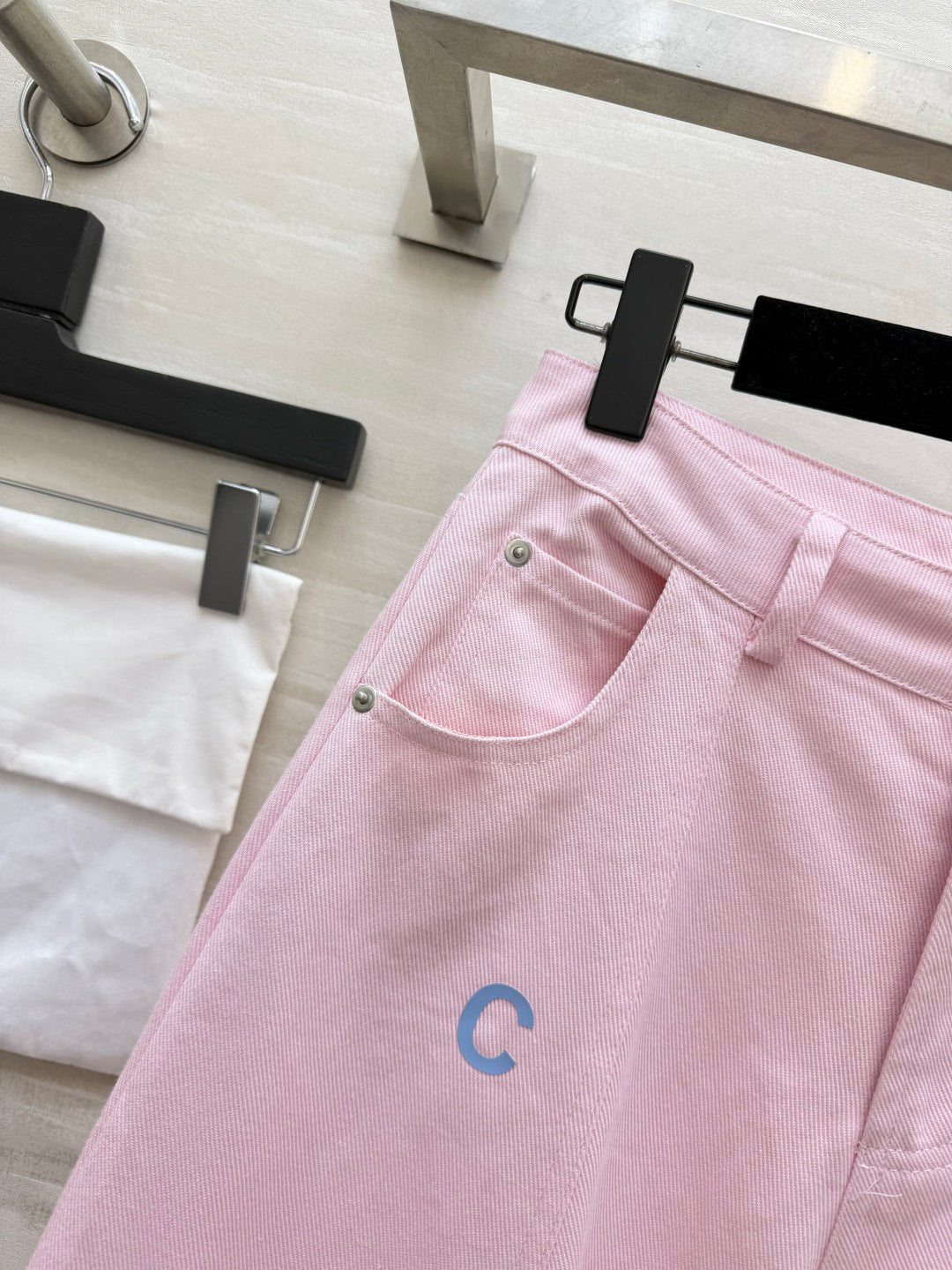 CC 26s Letter Embroidery Wide-Leg Pants Light Pink Cotton 415963
