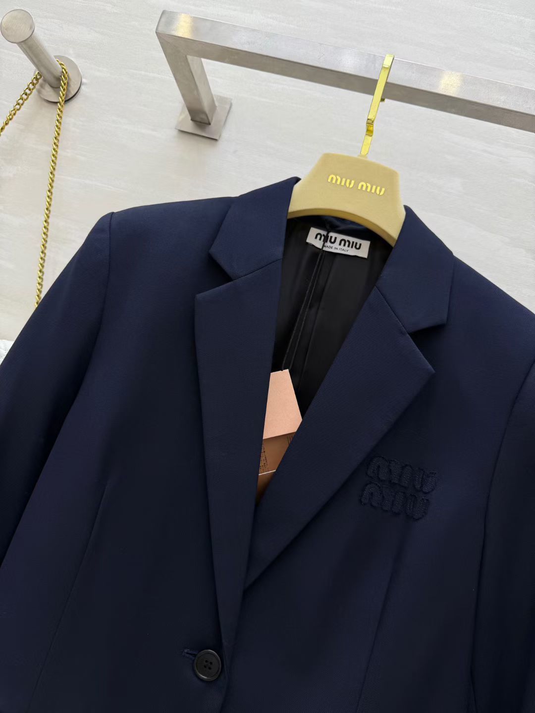 Miu 26s Blazer Navy Blue Blue Plaid Trim 427460