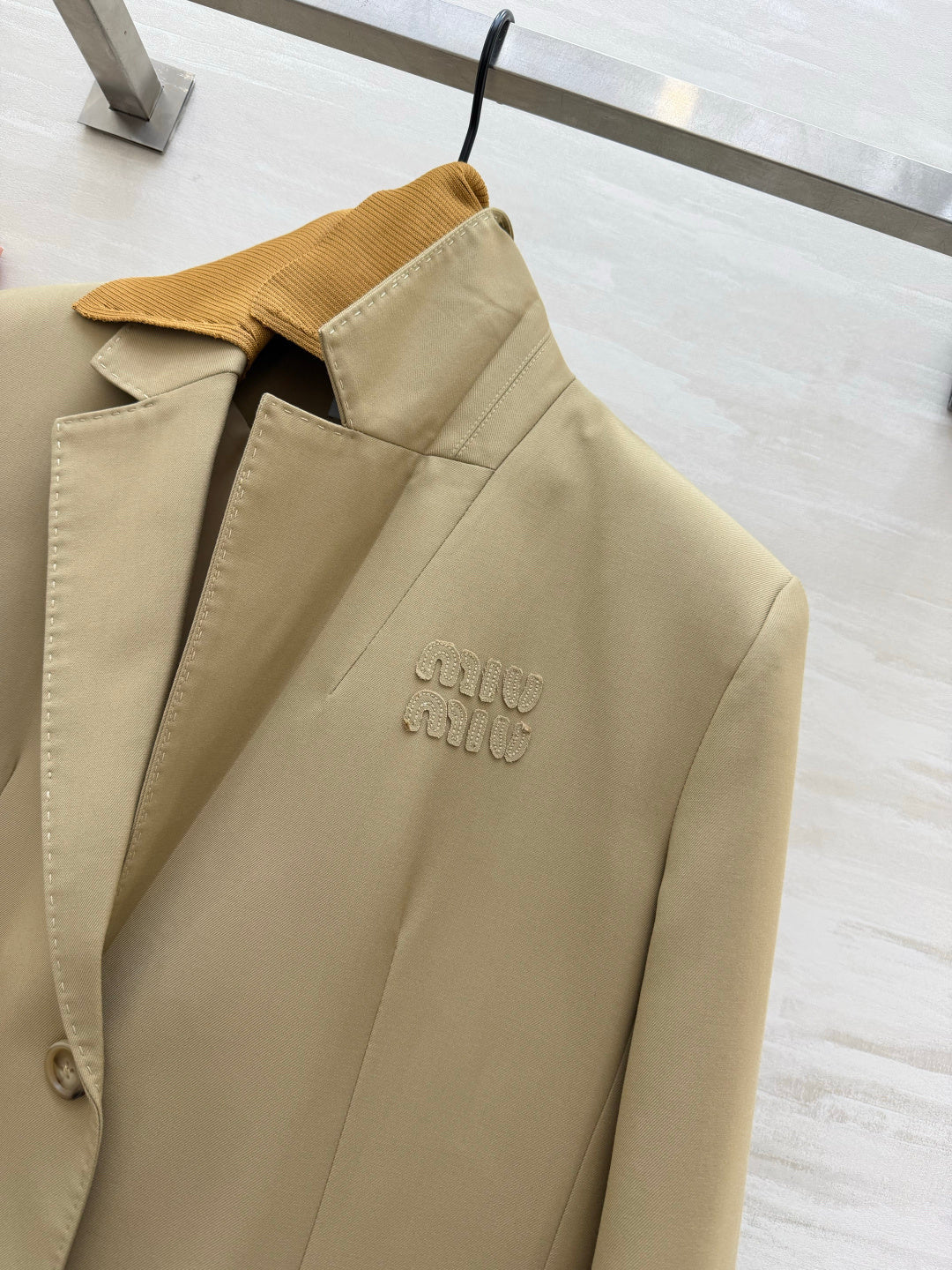 Miu 26s Blazer Beige Khaki Corduroy/Knit Trim 427472