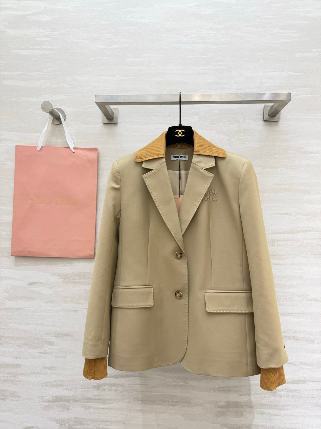 Miu 26s Blazer Beige Khaki Corduroy/Knit Trim 427472