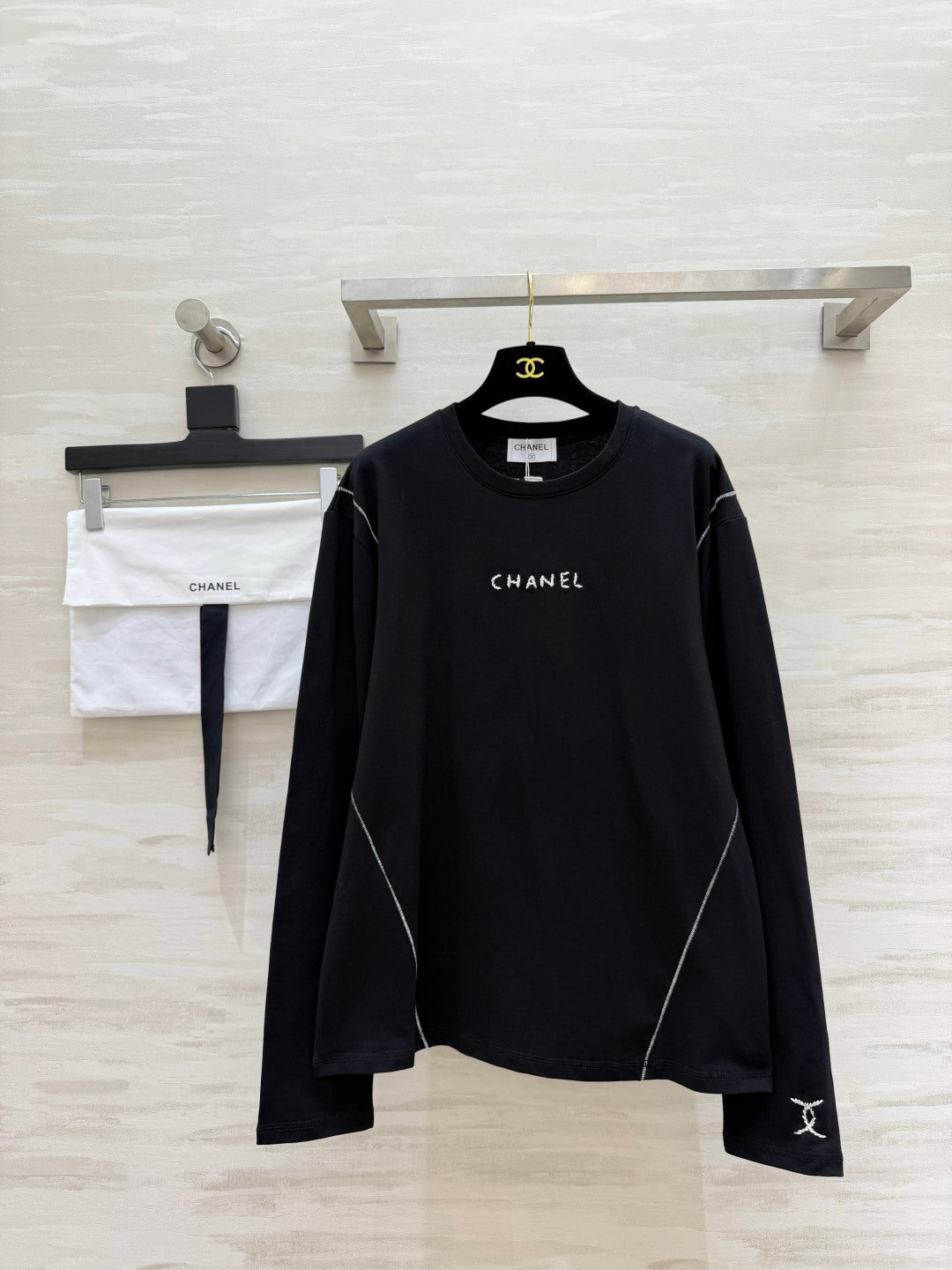 CC 26s Long Sleeve Top Black White Contrast Stitch 427437