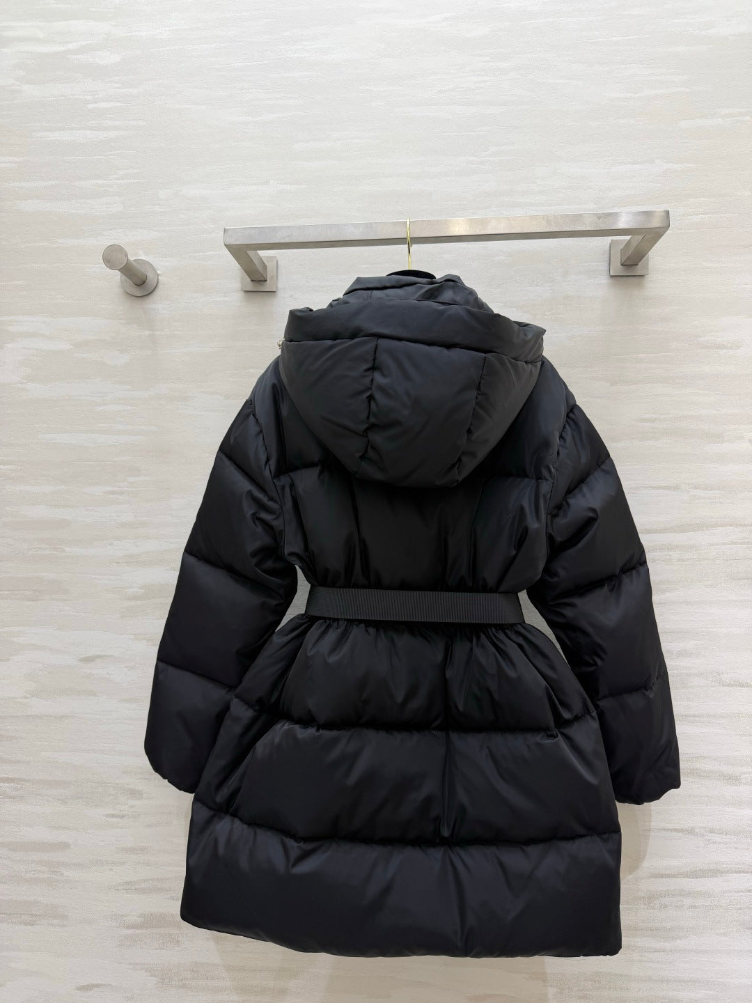Prada 26s Puffer Coat Black Belt Bag Triangle Logo 427380