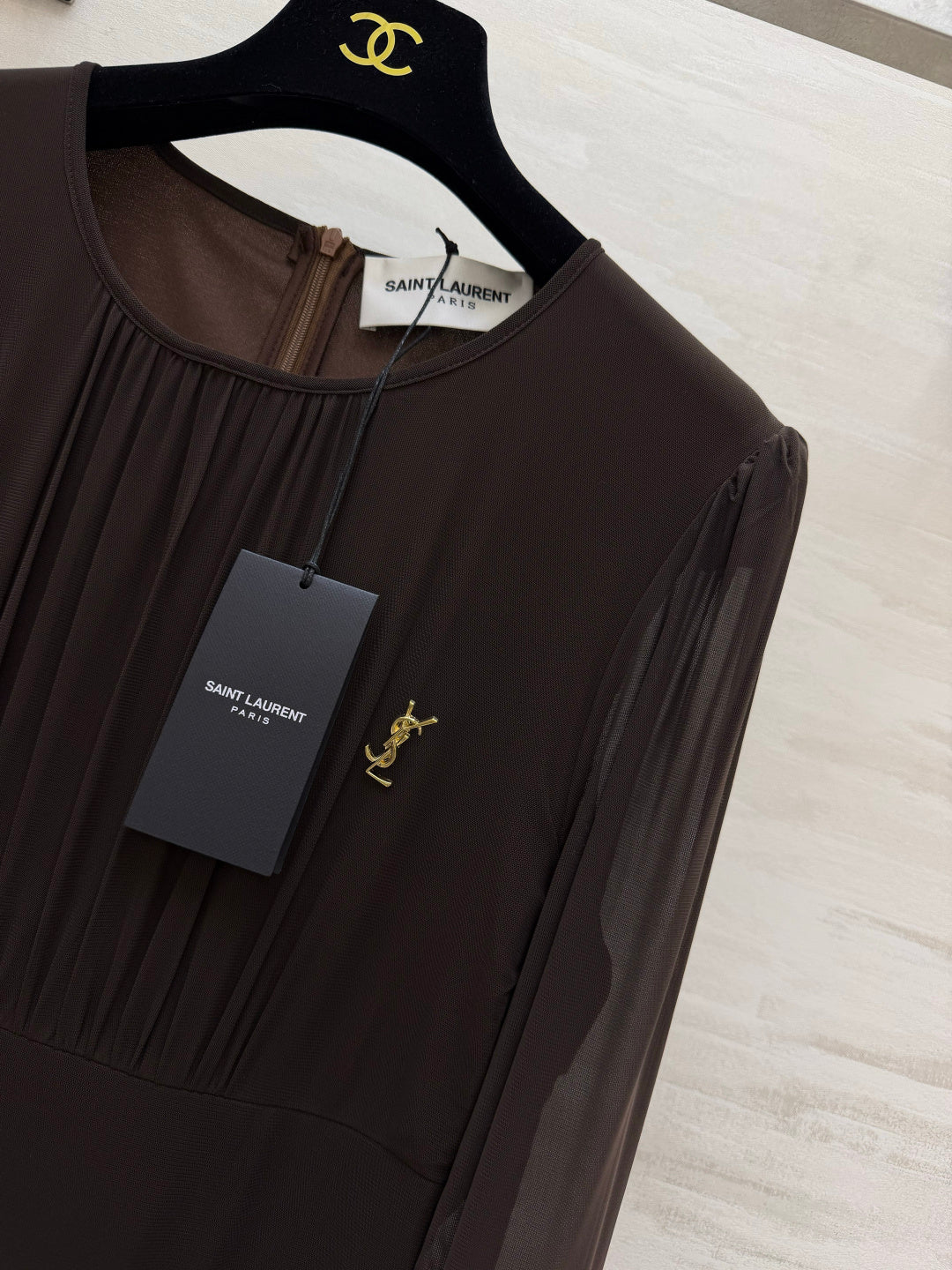 YSL 26S Brown Pleated Silk Georgette Maxi Dress 428209