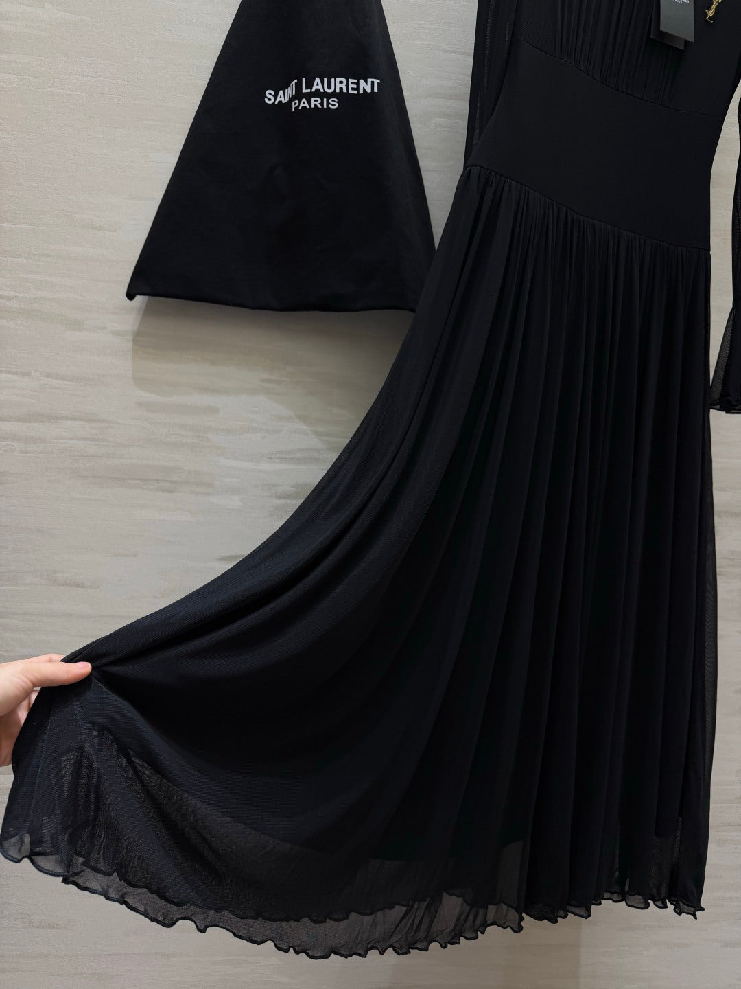 YSL 26S Black Pleated Silk Georgette Maxi Dress 428211
