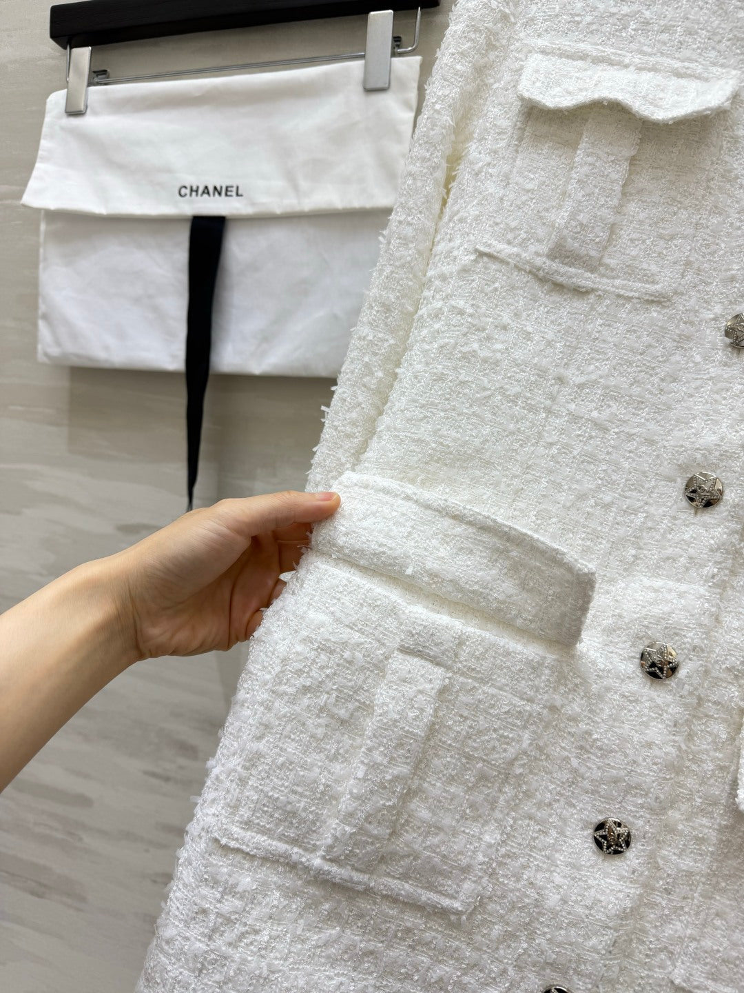 CC 26S White Tweed Belted Long Coat 428142