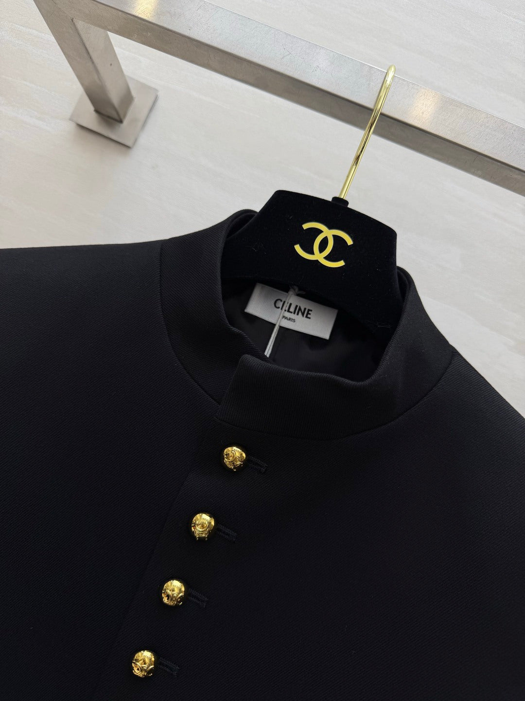 Celine 26s Military Jacket Black Gold Wool 437317