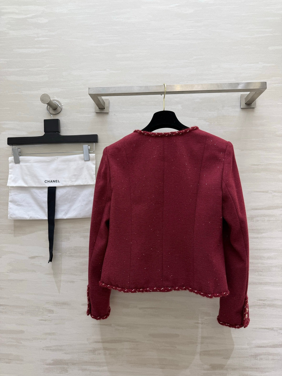 Chanel Shimmering Tweed Jacket Bordeaux Wool 437229